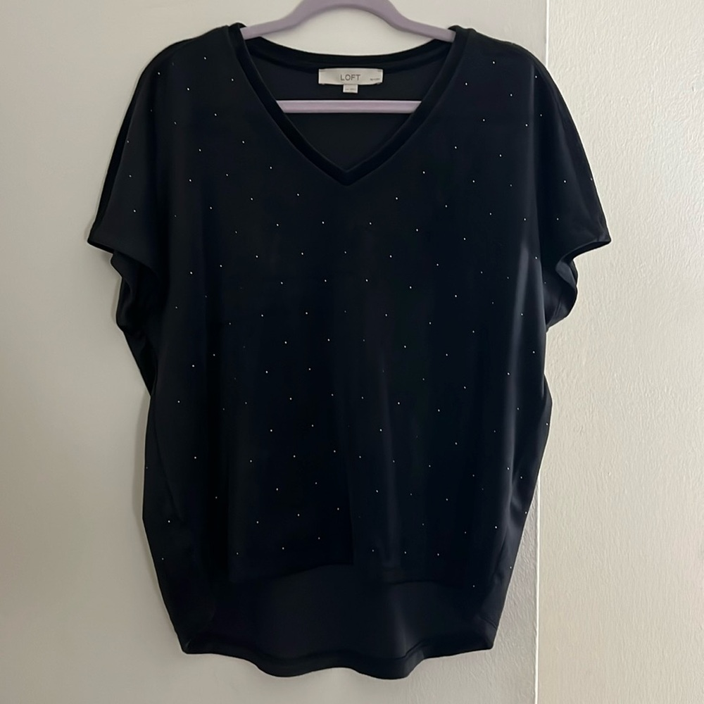 LOFT Petite Navy Velvet Top